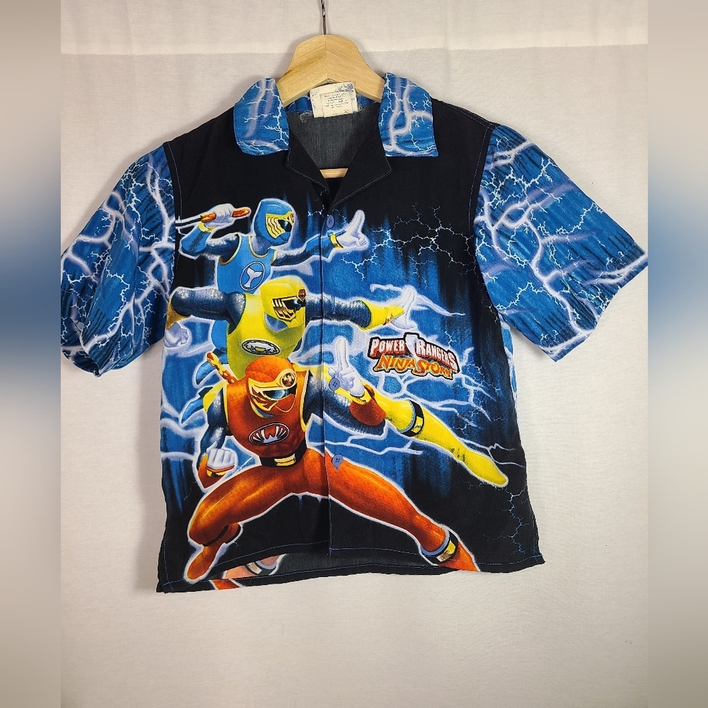 POWER RANGERS Ninja Strom kids oversized button-up short sleeve shirts / Size 6Y
